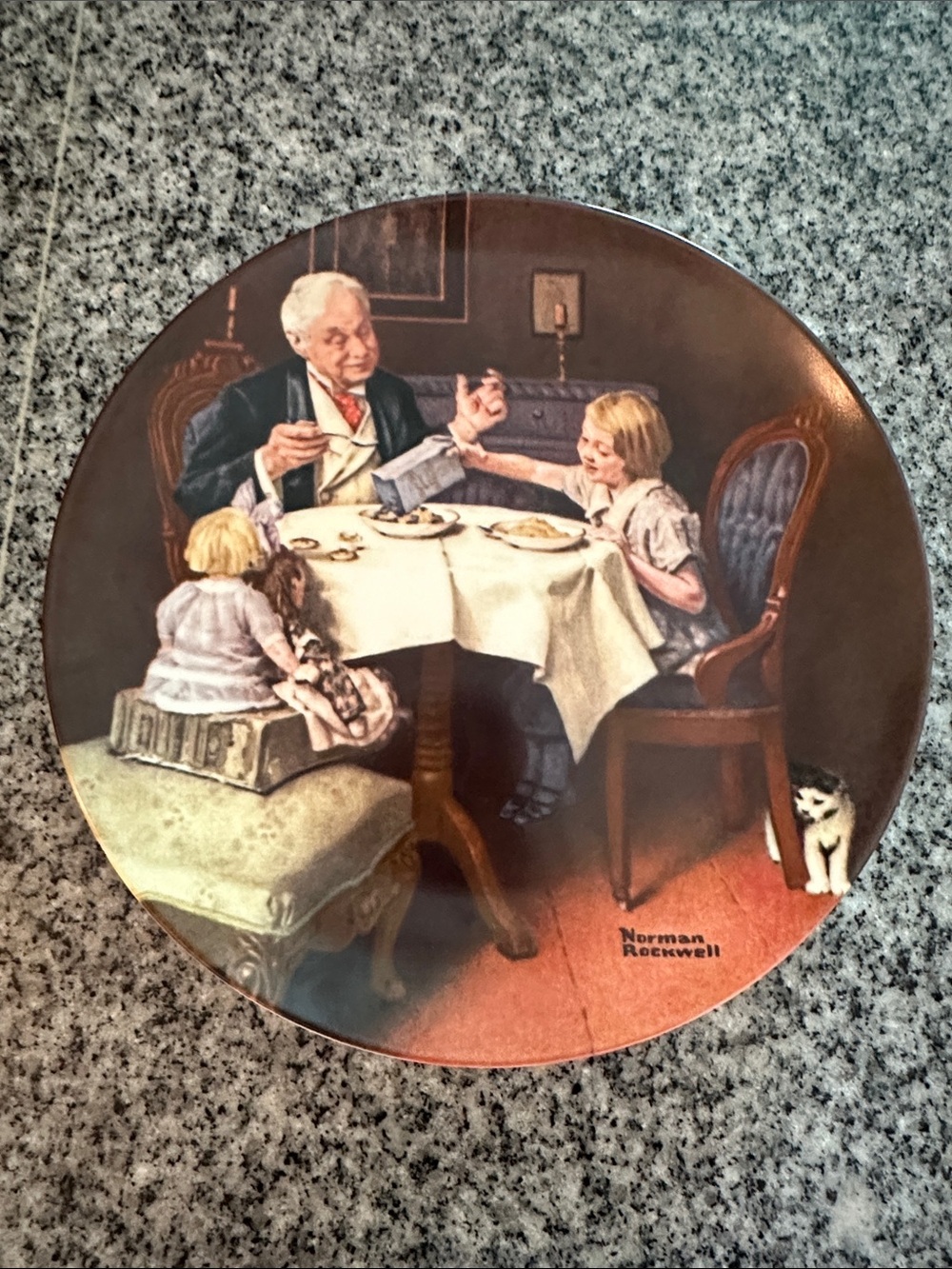 Knowles Decorative Plate in Brown, Cream and Blue Featuring Family Scene
